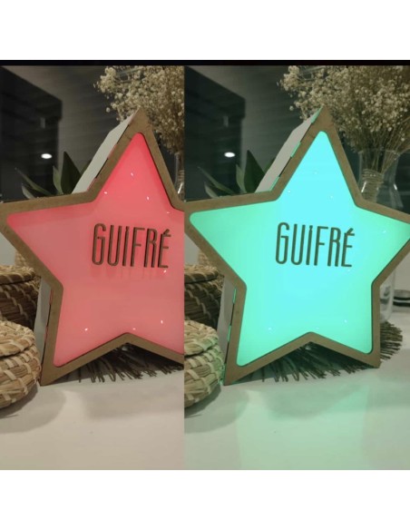 Lampara personalizada led infantil con forma de estrella de DETALLESORIGINAL.es diseño exclusivo. rojo-celeste