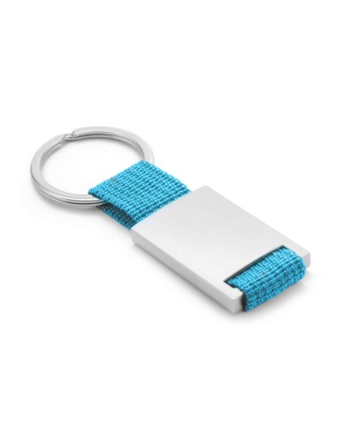 Llaveros personalizados de Metal y Poliéster en color Azul Celeste con grabación láser a 1 o 2 caras.