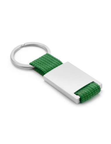 Llaveros personalizados de Metal y Poliéster en color Verde con grabación láser a 1 o 2 caras.