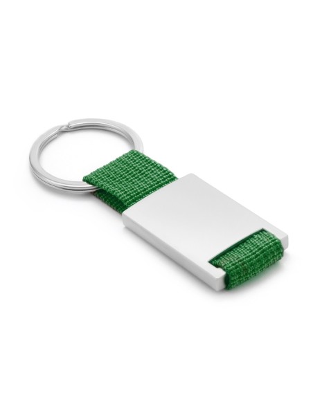 Llaveros personalizados de Metal y Poliéster en color Verde con grabación láser a 1 o 2 caras.