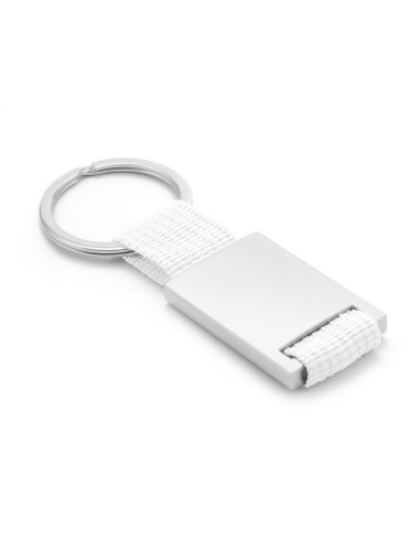 Llaveros personalizados de Metal y Poliéster en color Blanco con grabación láser a 1 o 2 caras.