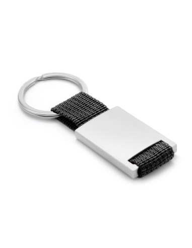 Llaveros personalizados de Metal y Poliéster en color Negro con grabación láser a 1 o 2 caras.