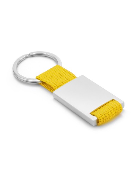 Llaveros personalizados de Metal y Poliéster en color Amarillo con grabación láser a 1 o 2 caras.