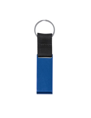 Llavero abridor y soporte para móvil de aluminio reciclado personalizado color azul