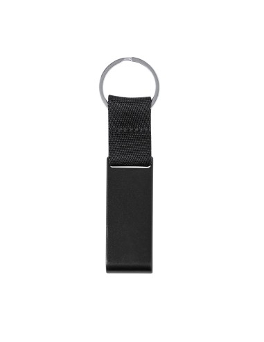 Llavero abridor y soporte para móvil de aluminio reciclado personalizado color negro con grabado láser