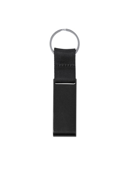 Llavero abridor y soporte para móvil de aluminio reciclado personalizado color negro con grabado láser