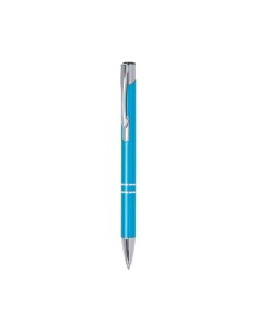 bolígrafo personalizado de aluminio color celeste con tinta jumbo color azul